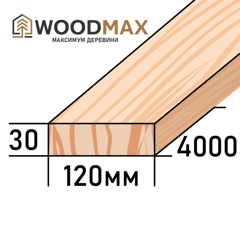 Обрезная доска 30х120 длиной 4000 мм